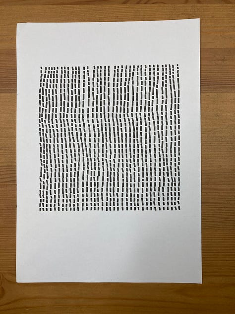 A series of nine drawings in black. Various patterns and marks.