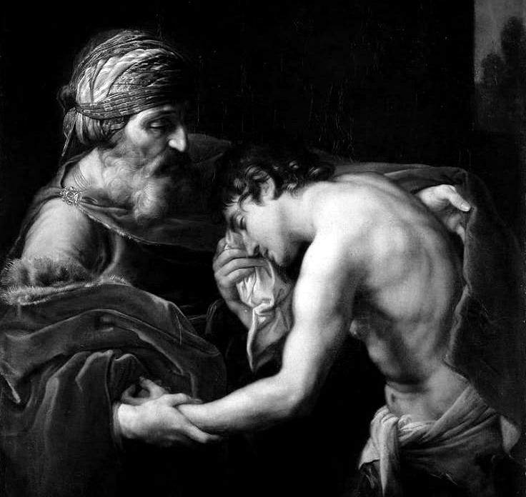 This may contain: an image of a painting of two men