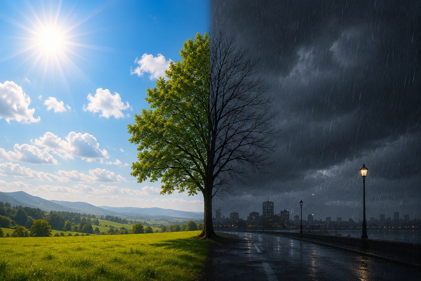 Sunshine and storm: a dramatic divide Sunshine and storm: a dramatic divide