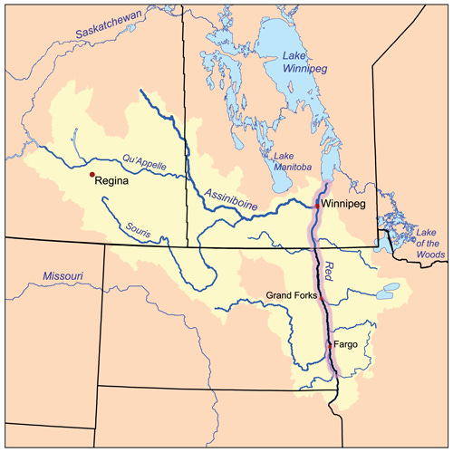 Red River of the North watershed map Red River of the North watershed map