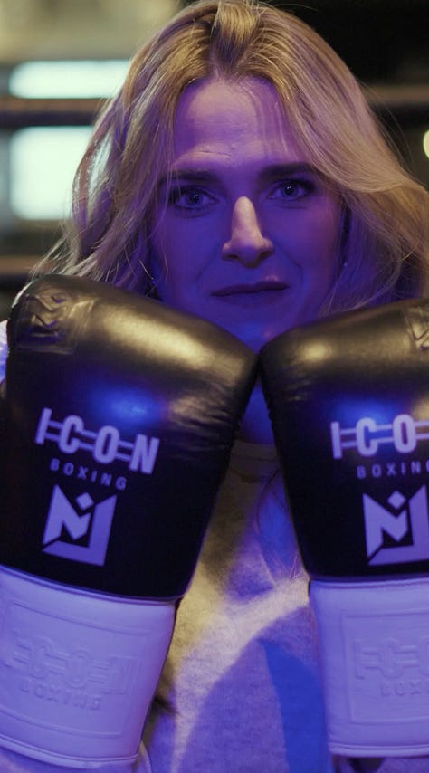 Photos of Sedge and Lauren going head-to-head in a debate in a boxing ring.