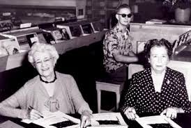 Elinor Dusenbury and Marie Drake in 1938 at the Baranof Hotel in Juneau, Alaska.