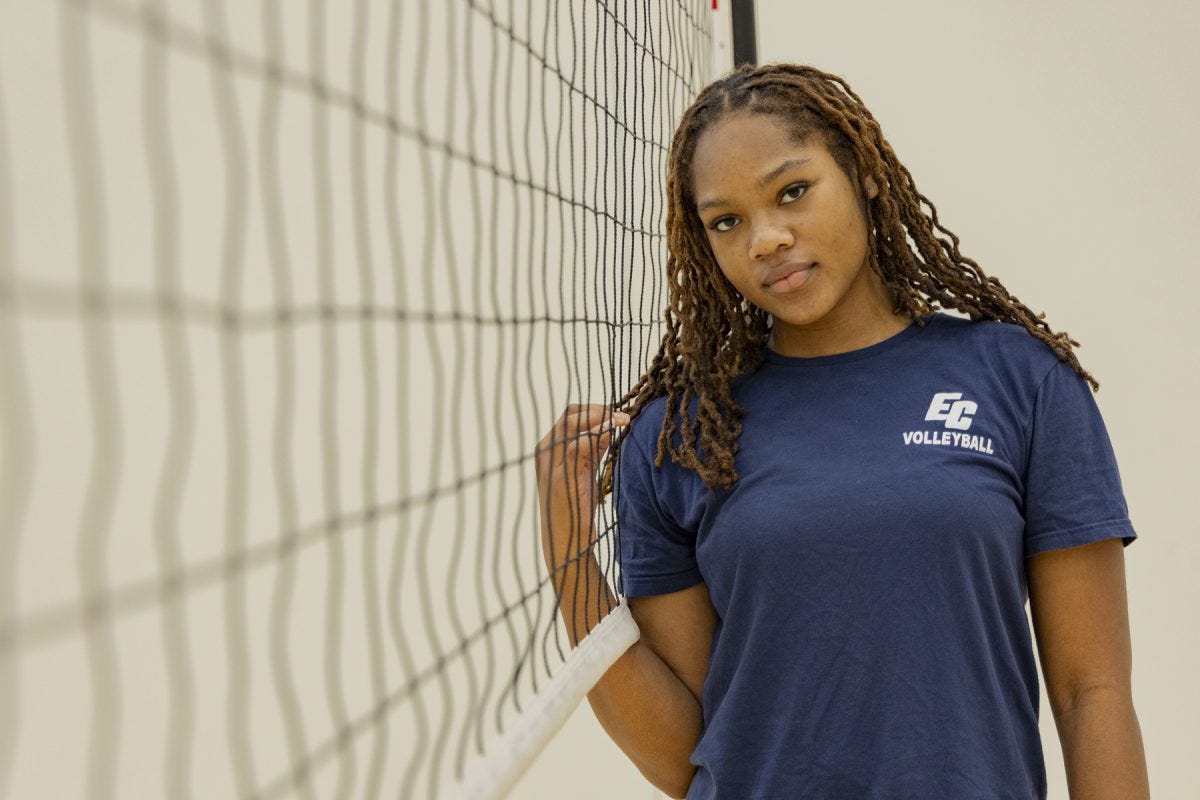 El Camino College Warriors freshman middle blocker Amiekal Looney plays her first year on the women's volleyball team. Looney became one of six athletes at ECC to be selected for the 2025 All-South Coast Conference, South Division Team, announced in November. (Oriana de Quay | The Union)