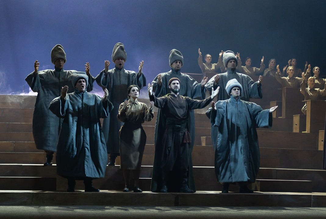 Taras Berezhansky (center) as Zakhar Berkut in the Lviv National Opera's "The Golden Crown" Taras Berezhansky (center) as Zakhar Berkut in the Lviv National Opera's "The Golden Crown"