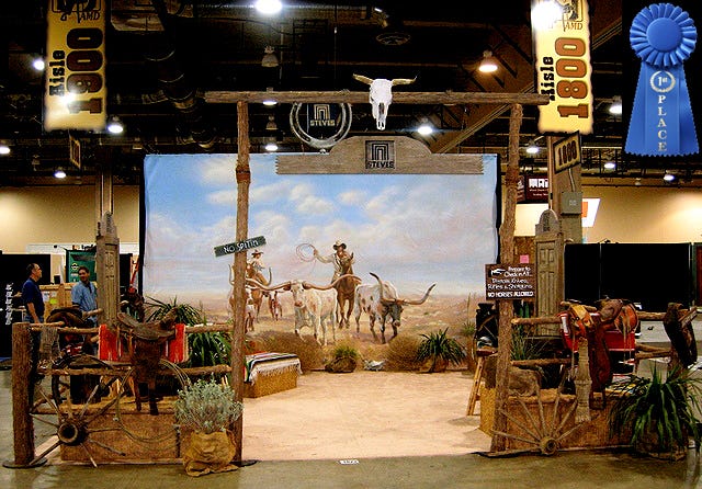 TRADE SHOW BOOTHS - COMPANY - WESTERN TRADE SHOW BOOTH - DALLAS CONVENTION  SERVICES - WESTERN PROPS - TRADE SHOW DISPLAYS - EXHIBITOR- COWHIDE LOUNGE  FURNITURE RENTALS - DALLAS - FORT WORTH -
