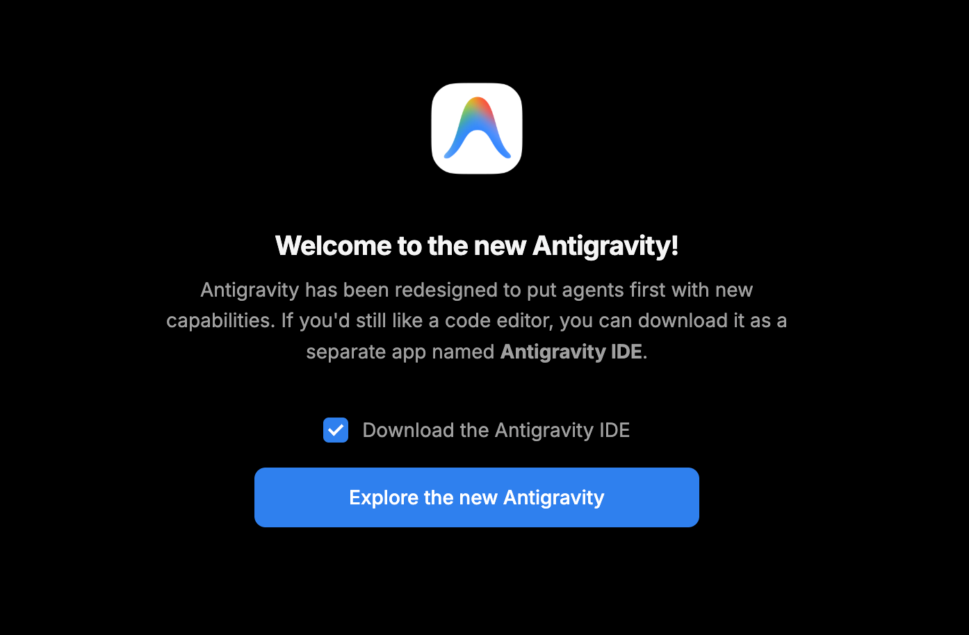 Upgrade notification to the new Antigravity Upgrade notification to the new Antigravity
