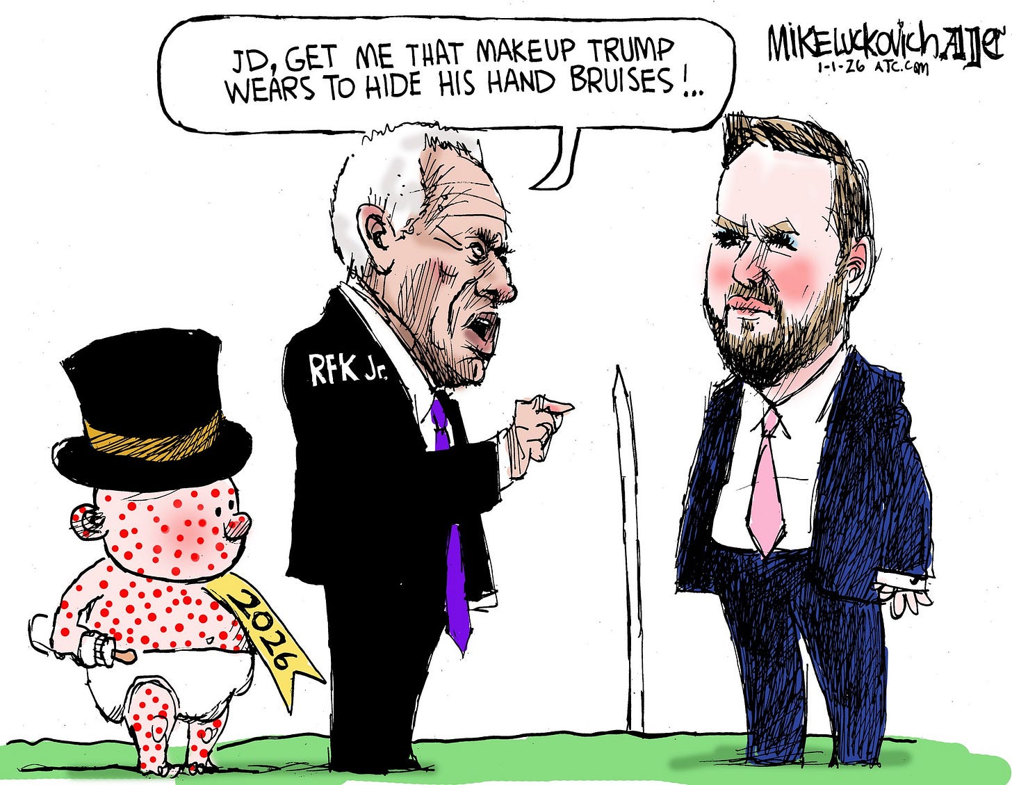 May be an image of text that says 'JD, GET ME T MAKEUP TRUMP WEARS To WEARSTOHIDE HIDE HIS HAND BRUISES! • سس ΜΚΕι MikEwkolikchAle AJe 1-1-Z6ATC.cOM 1-1-26 ATC.COM RFKJe. Jr. 2026 派' May be an image of text that says 'JD, GET ME T MAKEUP TRUMP WEARS To WEARSTOHIDE HIDE HIS HAND BRUISES! • سس ΜΚΕι MikEwkolikchAle AJe 1-1-Z6ATC.cOM 1-1-26 ATC.COM RFKJe. Jr. 2026 派'