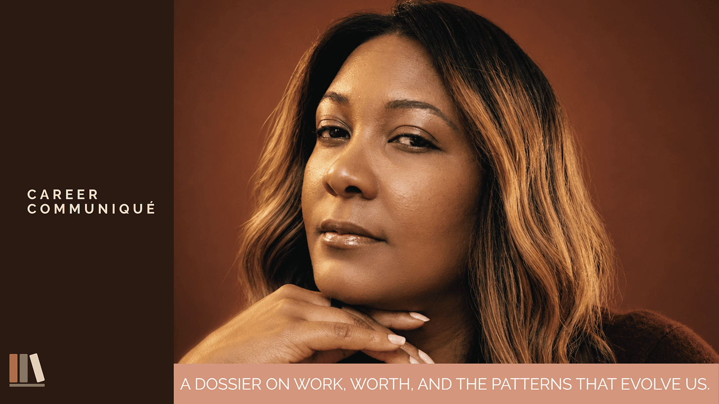 Career Communiqué banner featuring Geneèn Wright, chin resting on her hand, beside the tagline "A dossier on work, worth, and the patterns that evolve us." Career Communiqué banner featuring Geneèn Wright, chin resting on her hand, beside the tagline "A dossier on work, worth, and the patterns that evolve us."