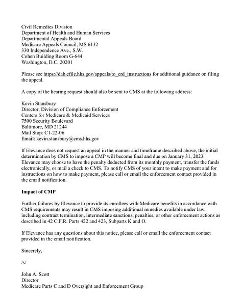 Elevance Owen muir cms legal action