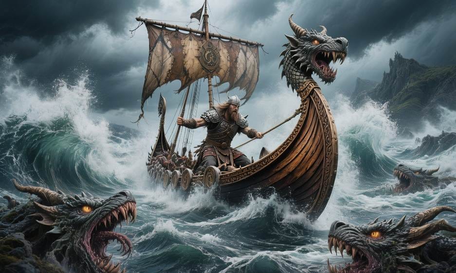 A person on a boat in the water with dragons

AI-generated content may be incorrect.