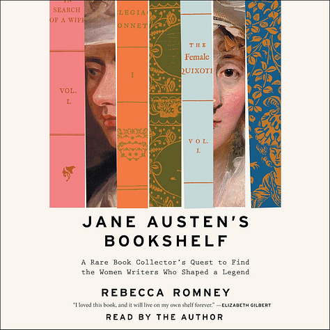 graphic of the covers of Jane Austen's Bookshelf, Find Her, Louder Than Hunger