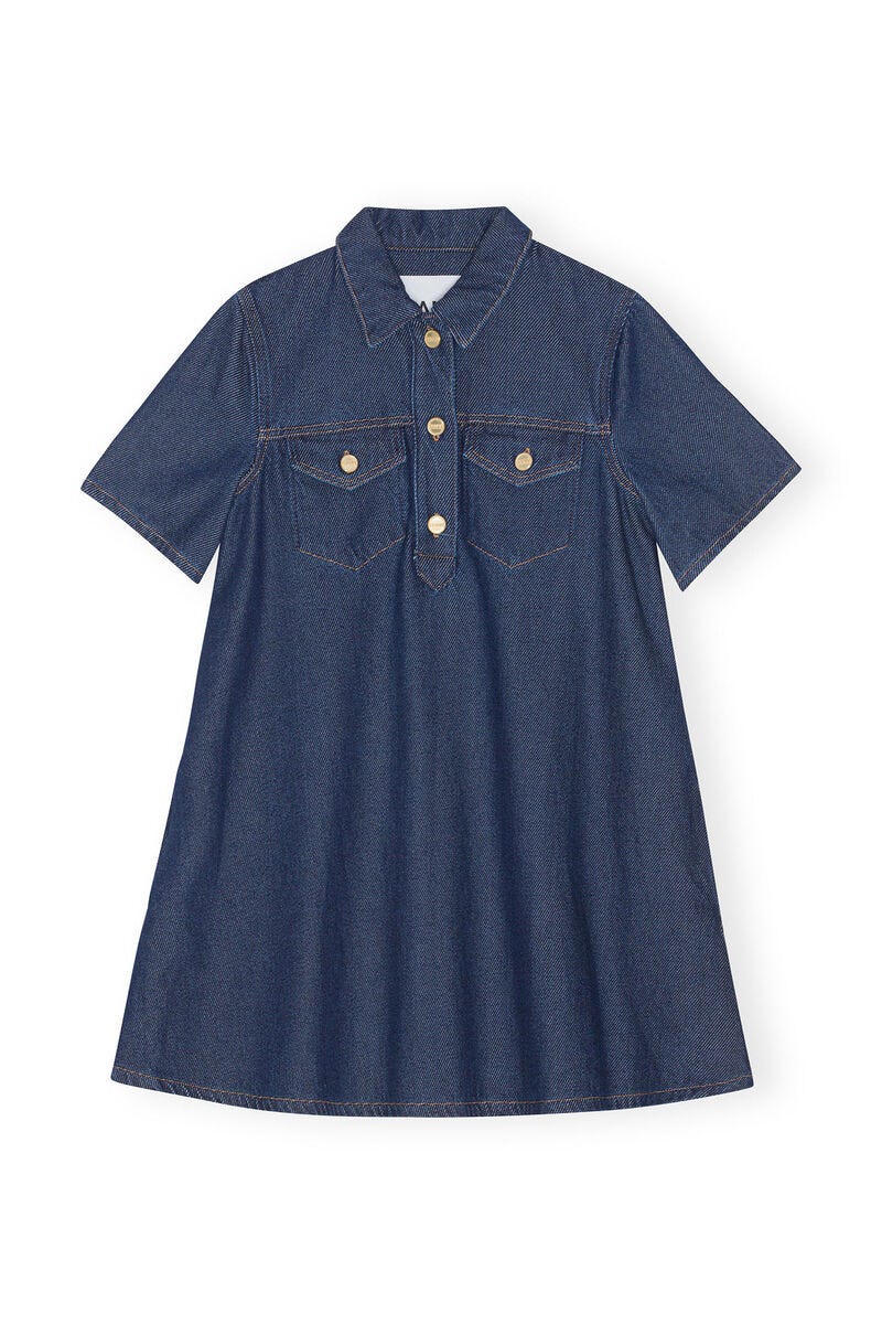 Heavy Denim Mini Dress, Cotton, in colour Rinse - 1 - GANNI