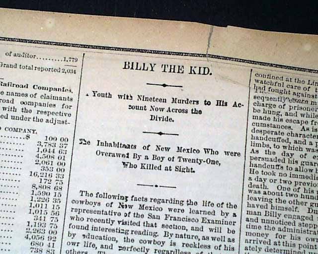 Billy the Kid and Jesse James, in one newspaper... - RareNewspapers.com Billy the Kid and Jesse James, in one newspaper... - RareNewspapers.com