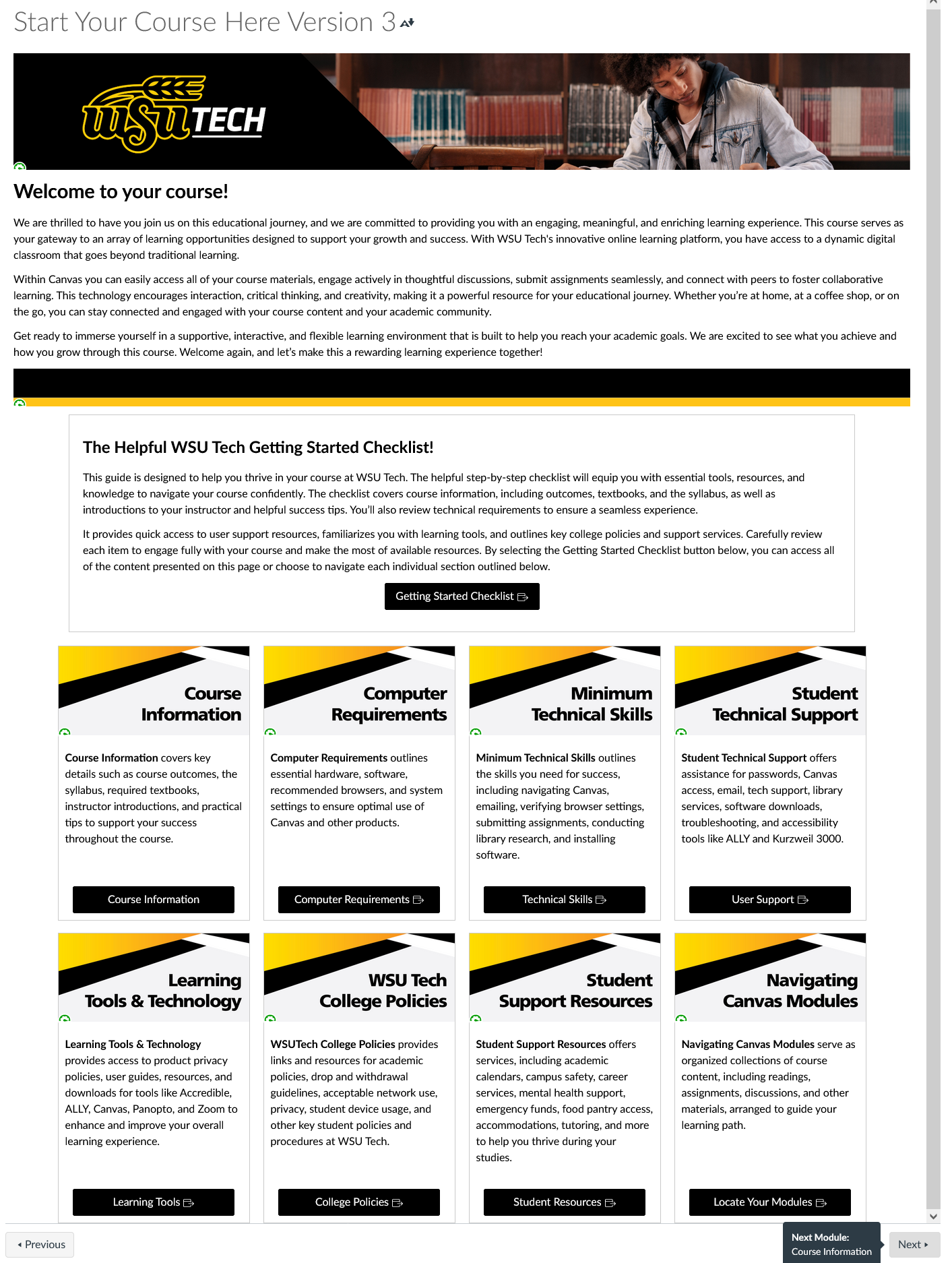 Student Start Here screen capture