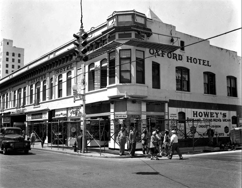 Figure 2: Ullendorf Building in June 1952. The building had begun transition the second story to office space by the time this photo was taken. Courtesy of Florida State Archives. Figure 2: Ullendorf Building in June 1952. The building had begun transition the second story to office space by the time this photo was taken. Courtesy of Florida State Archives.