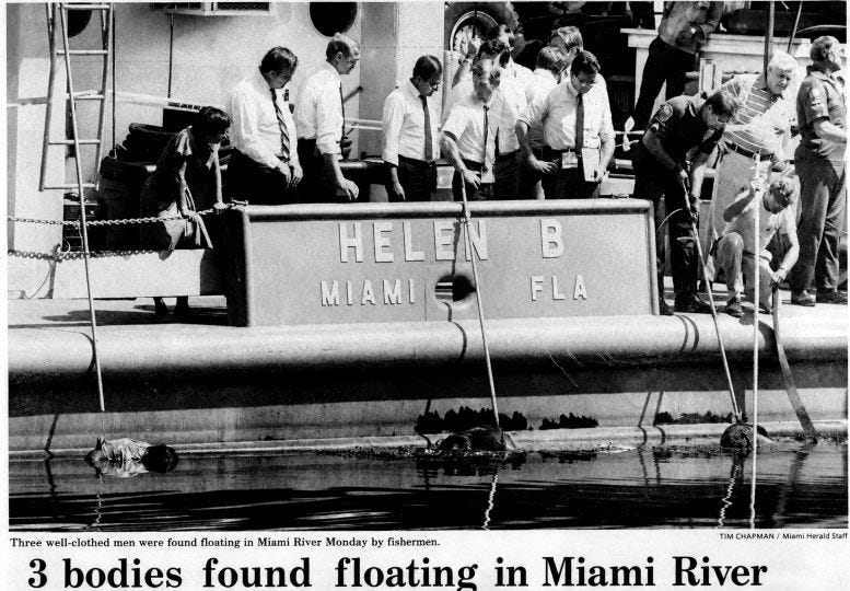 Photo in the Miami Herald on July 30, 2026, when the bodies were discovered floating in the Miami River. Photographer Tim Chapman. Photo in the Miami Herald on July 30, 2026, when the bodies were discovered floating in the Miami River. Photographer Tim Chapman.