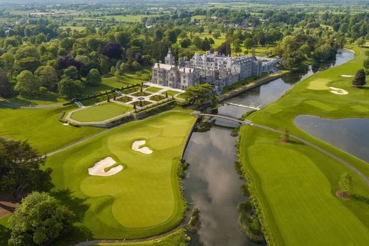 Birds eye view of the majestic buildings on the Adare Manor golf course, Ireland