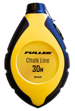 A yellow and black Fuller brand chalk line, advertising a 30 metre length