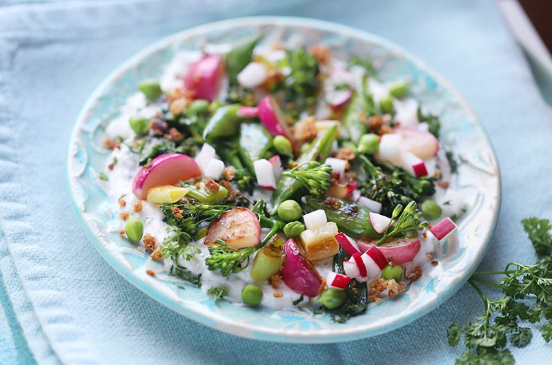 Spring Veggie Stir-Fry with Lemon-Dill Yogurt Sauce, Cook the Vineyard