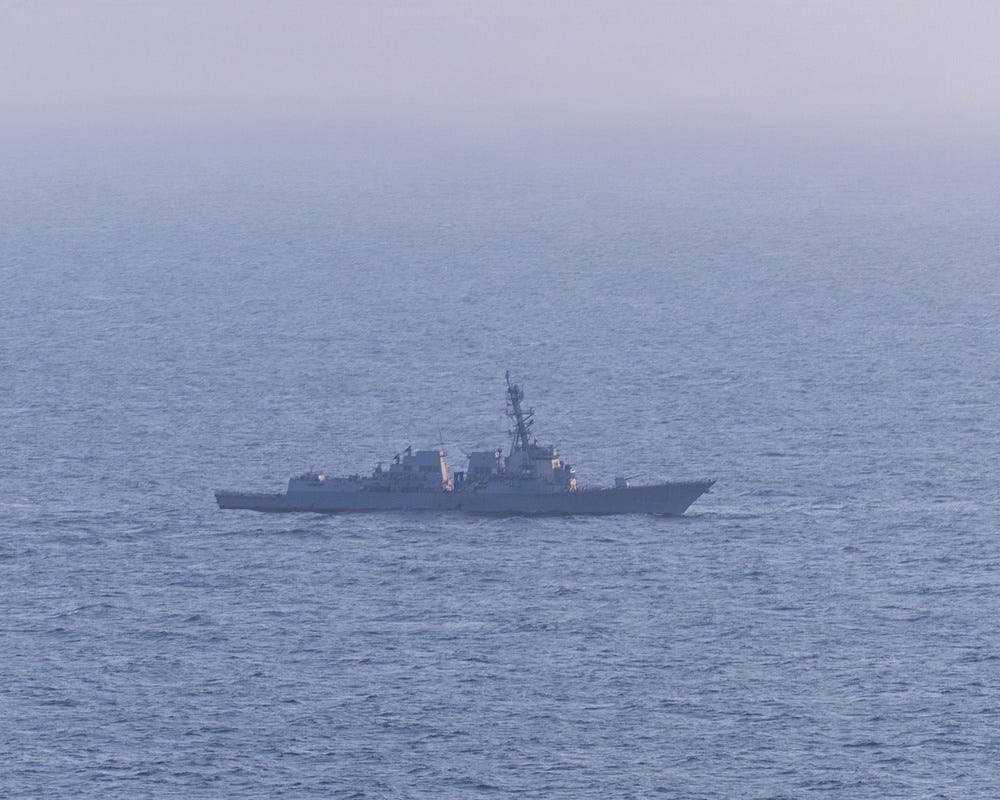 USS Spruance patrols the Arabian Sea during the maritime blockade against ships entering or exiting Iranian ports USS Spruance patrols the Arabian Sea during the maritime blockade against ships entering or exiting Iranian ports