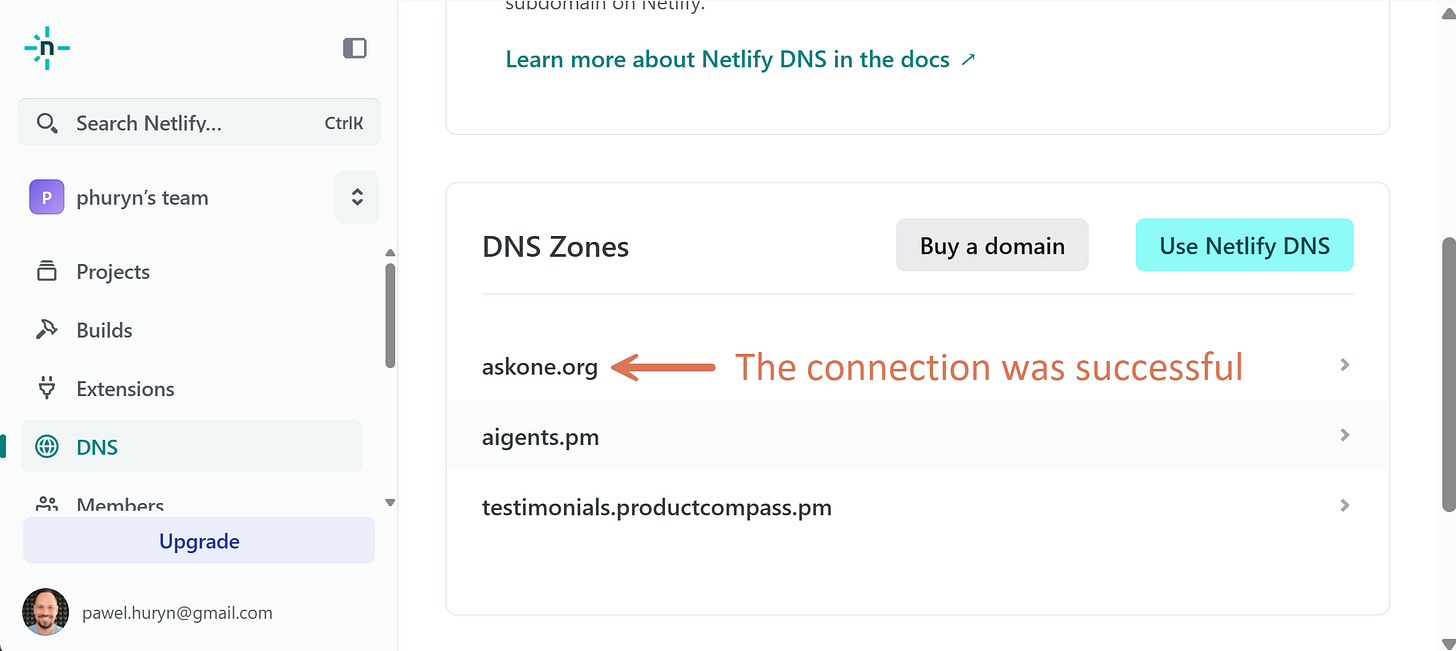 Netlify DNS zones: askone.org, the connection was successful Netlify DNS zones: askone.org, the connection was successful