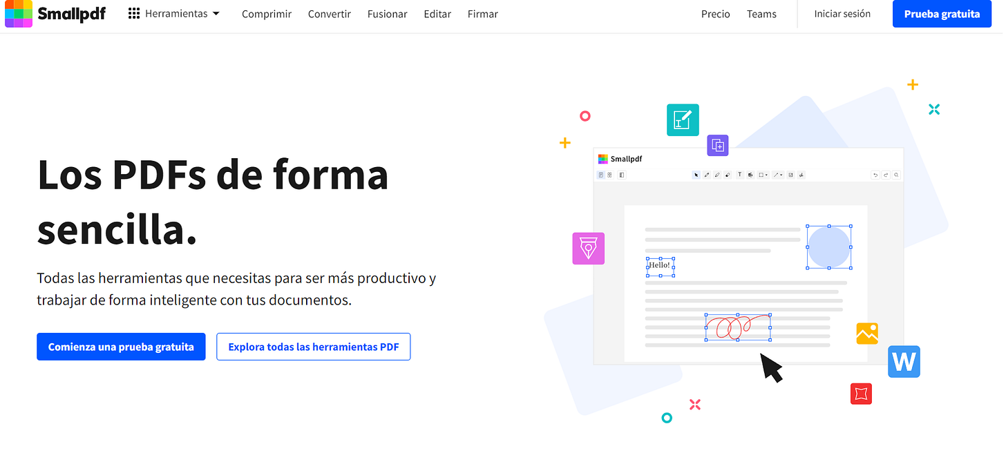 Página principal de Smallpdf. Página principal de Smallpdf.