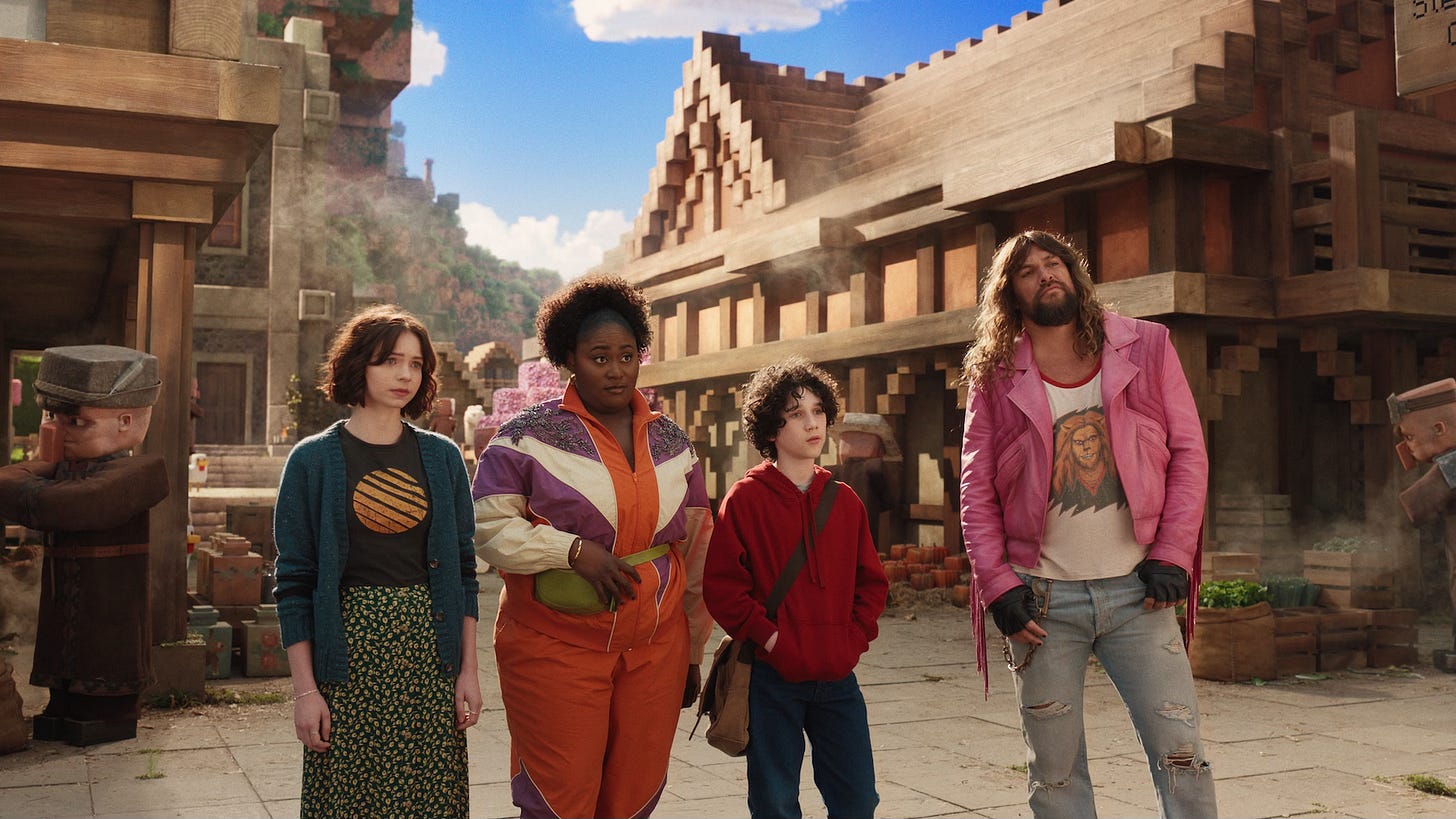 Emma Myers, Danielle Brooks, Sebastian Hansen, and Jason Momoa in A Minecraft Movie Emma Myers, Danielle Brooks, Sebastian Hansen, and Jason Momoa in A Minecraft Movie
