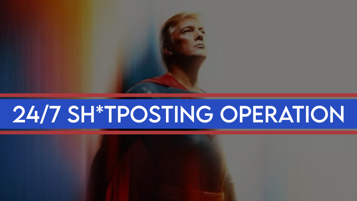 Donald Trump portrayed as Superman with a blue banner reading â24/7 sh*tposting operation,â illustrating his nonstop 2025 Truth Social posts as president. Donald Trump portrayed as Superman with a blue banner reading â24/7 sh*tposting operation,â illustrating his nonstop 2025 Truth Social posts as president.