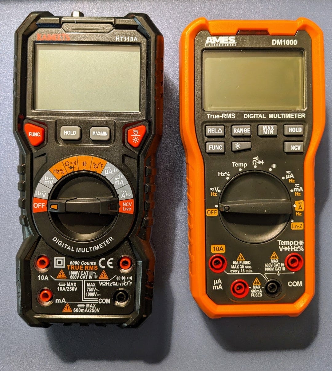 Side by side: Kaiweets and Ames multimeters