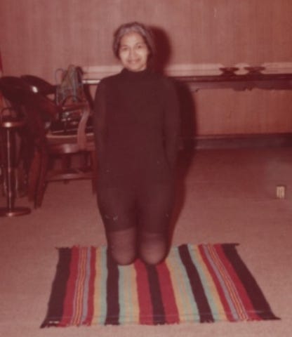 Image of Rosa Parks practicing yoga in March 1973. Image of Rosa Parks practicing yoga in March 1973.