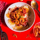 crispy rice bowls with chili crisp shrimp & jammy tomatoes