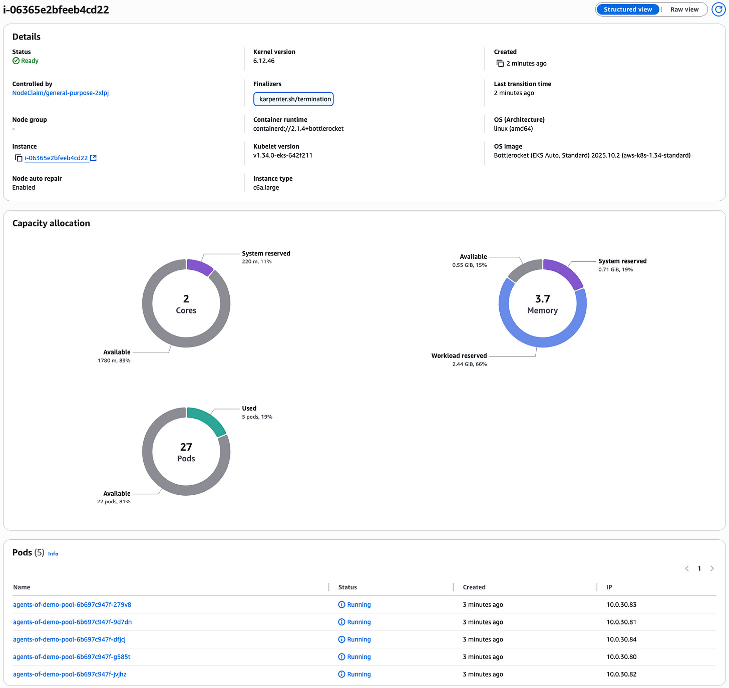 EKS cluster node capacity allocation shows the Terraform agents EKS cluster node capacity allocation shows the Terraform agents