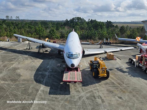 Images of the jet previously owned by Frank Sinatra and John Travolta being prepared to be shipped from the US to Australia. Provided by Worldwide Aircraft Recovery