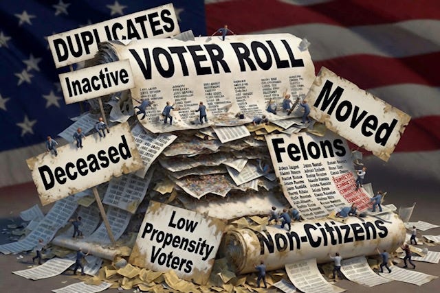 Symptoms of a Bloated Voter Roll vs. the Underlying Criminal Methodology 