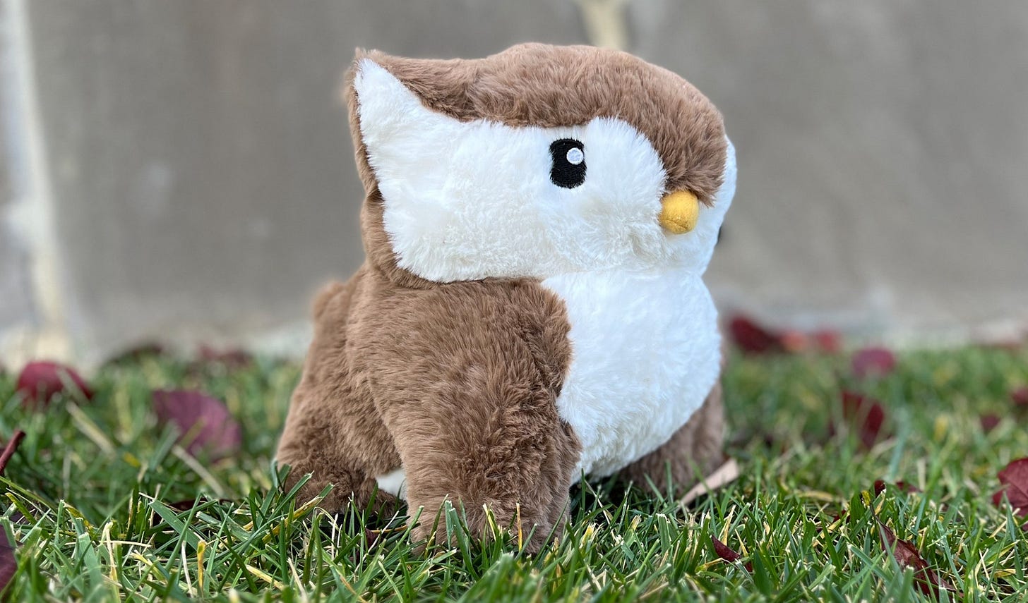 A photo of an owlbear plush toy. It is very cute. A photo of an owlbear plush toy. It is very cute.
