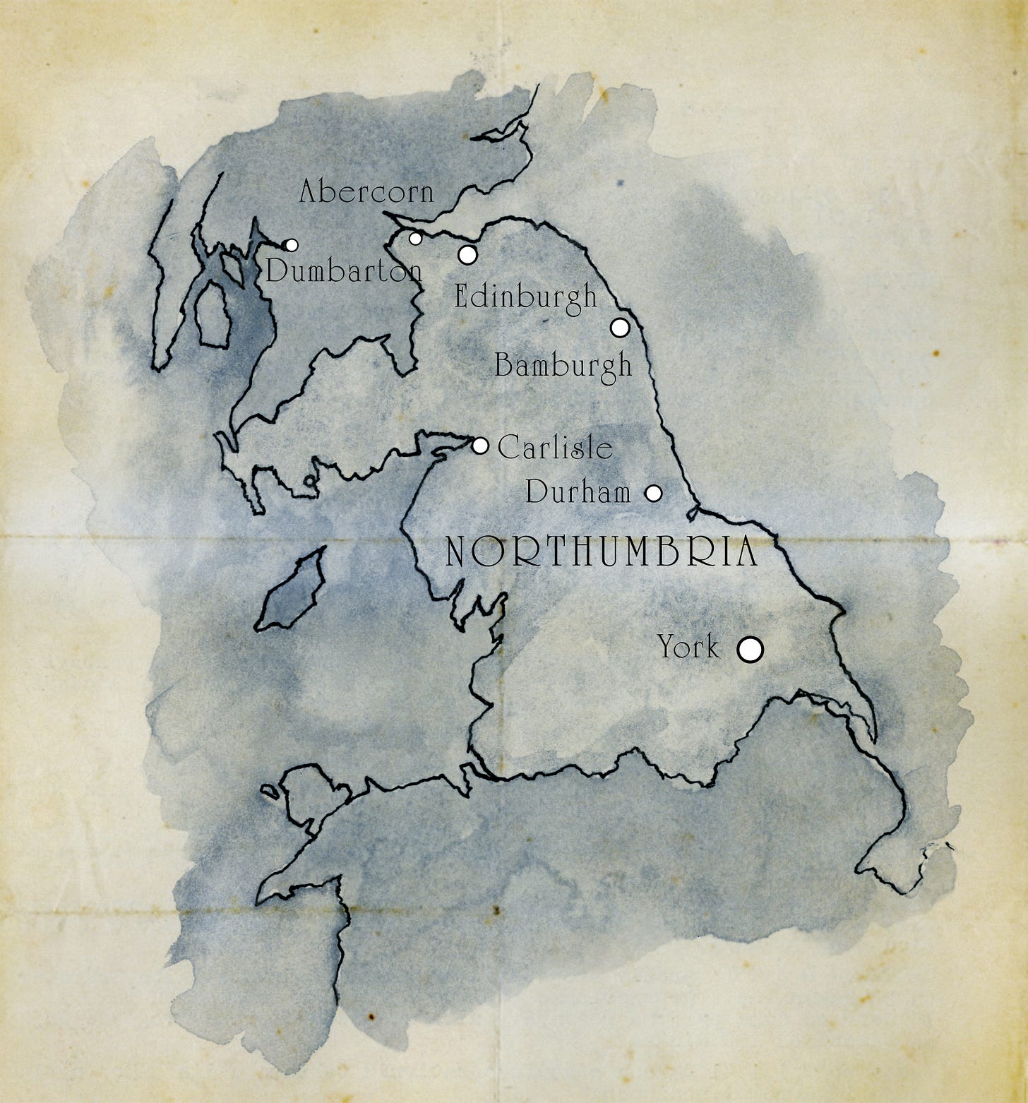 Map of North England and South Scotland, showing where the kingdom of Northumbria used to be 