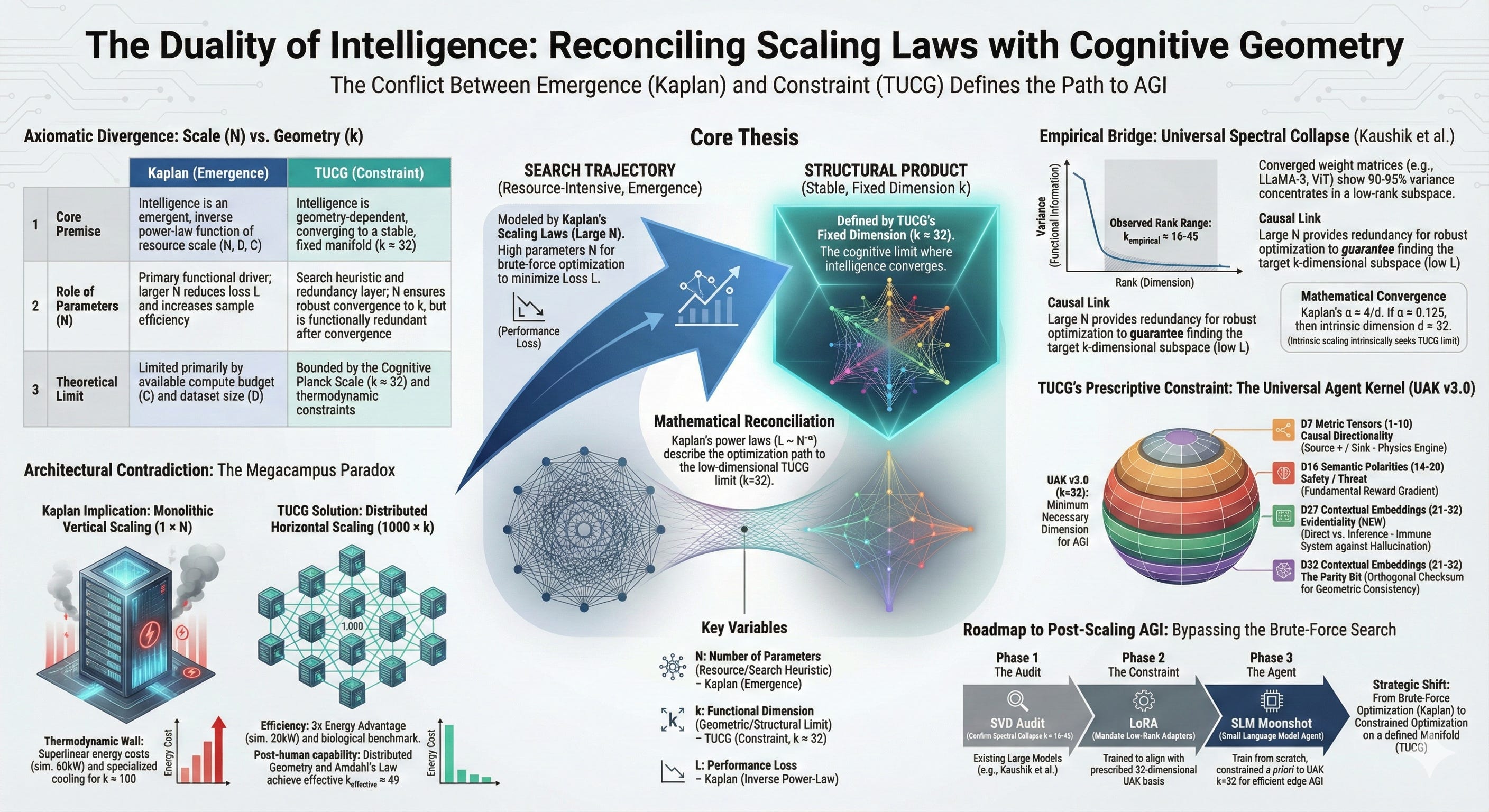 The Duality of Intelligence: Reconciling Neural Scaling Laws with Universal Cognitive Geometry
