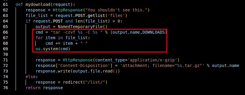 Source code chứa lỗ hổng OS Command Injection