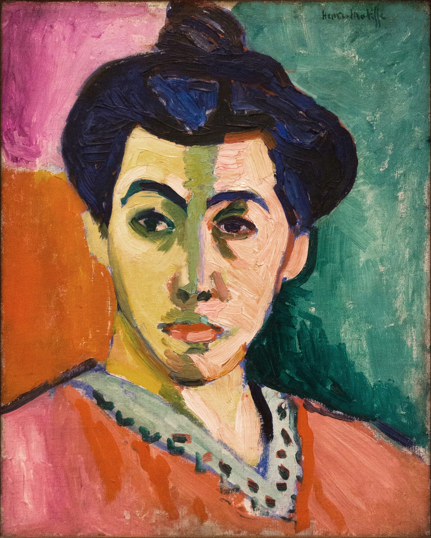 Matisse portrait of his wife with a green stripe dividing her face
