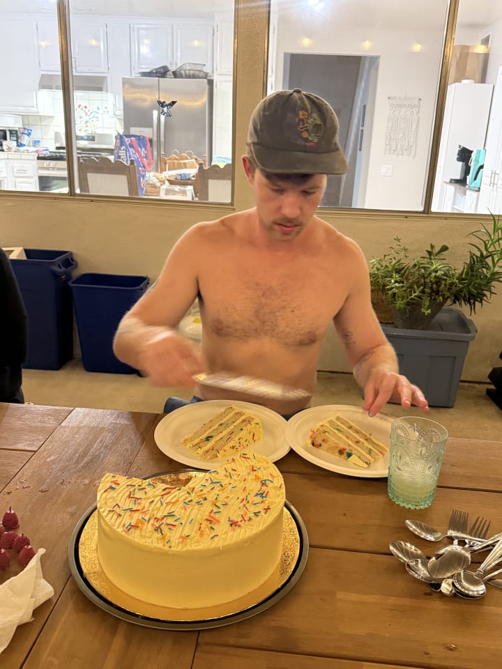 passionfruit funfetti cake and chiweenie in the pool