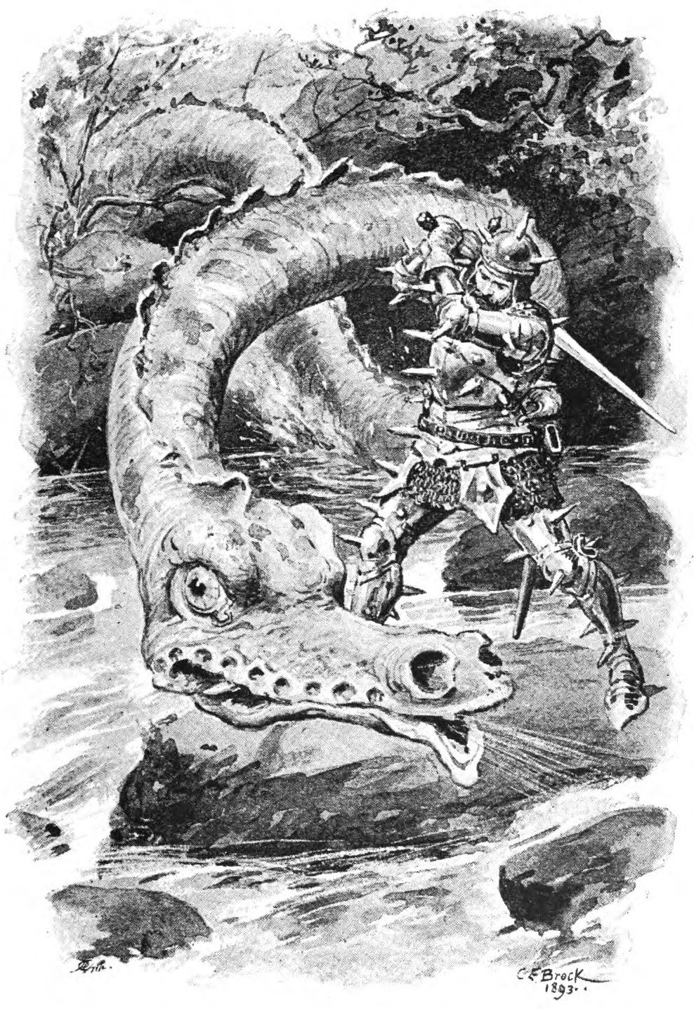 Illustration of the heir of Lambton and the worm. Illustration of the heir of Lambton and the worm.