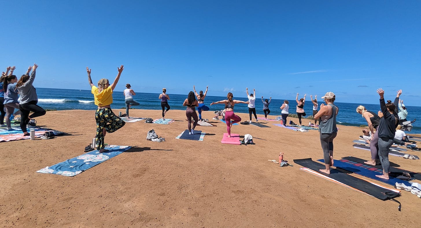 Yogis at Sunset Cliffs in San Diego are moving away from the area due to civil fines and citations from the city of San Diego for violation of a sidewalk vendor ordinance. Some have moved to state beaches in Carlsbad. Courtesy Jackie Kowalik Yogis at Sunset Cliffs in San Diego are moving away from the area due to civil fines and citations from the city of San Diego for violation of a sidewalk vendor ordinance. Some have moved to state beaches in Carlsbad. Courtesy Jackie Kowalik