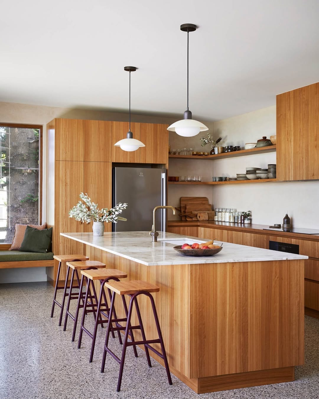 Modernist kitchen timber joinery marble benchtop
