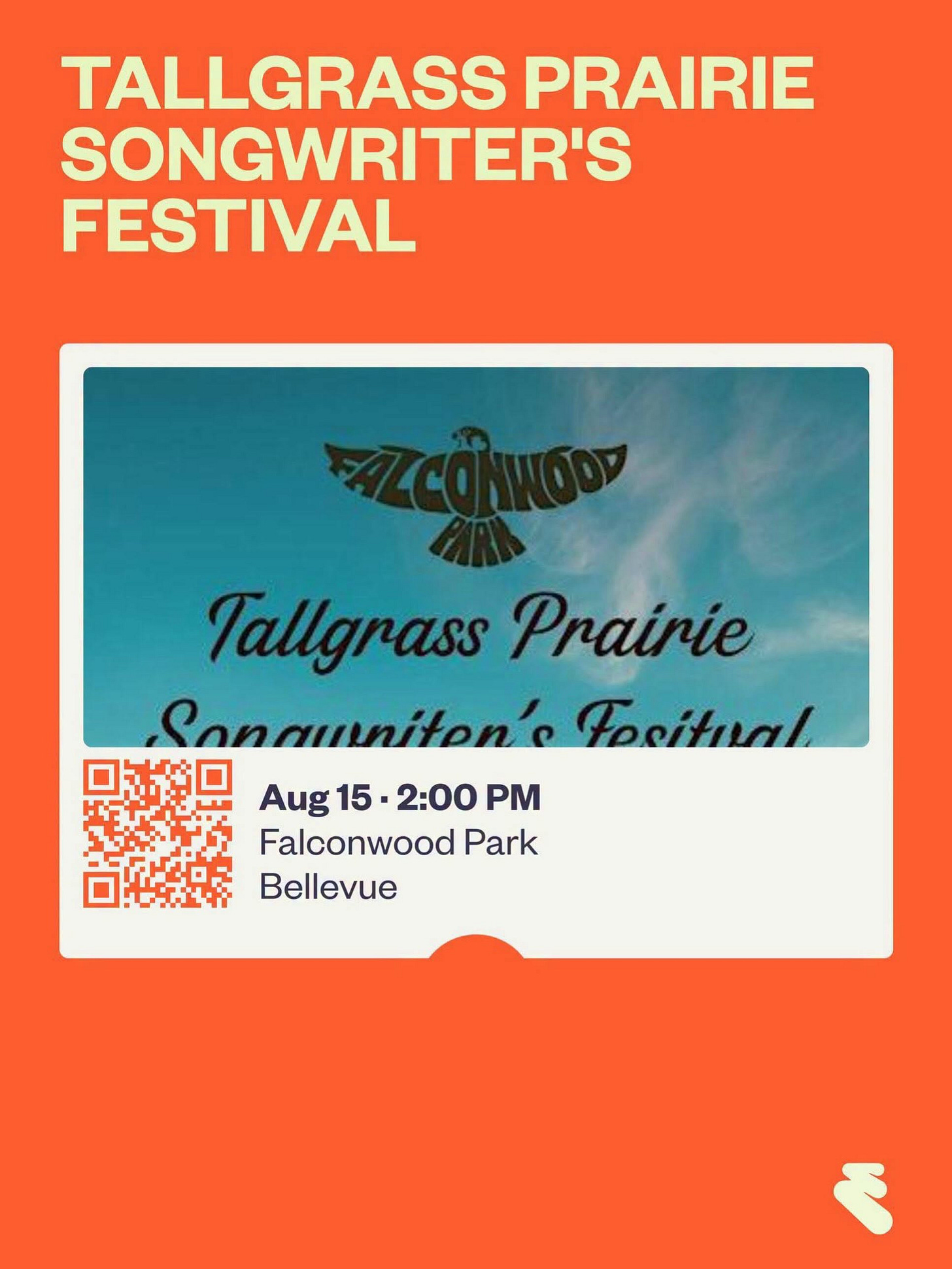 May be an image of musical instrument and text that says 'TALLGRASS PRAIRIE SONGWRITER'S FESTIVAL Tallgrass Prairie ' Focitual Aug1 Aug152:00PM 15 2:00 PM Falconwood Park Bellevue'