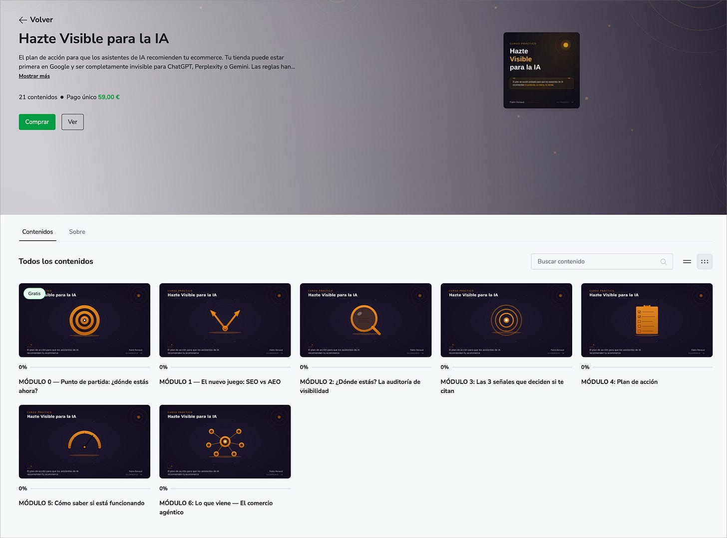 Módulos del curso: "Hazte visible para la IA". 