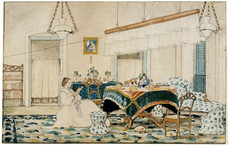 File:A woman reading under a punkah, 1863 - BL WD 2904.jpg