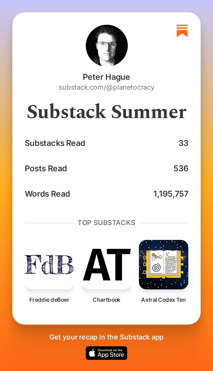 My Substack Summer - by Peter Hague - Planetocracy
