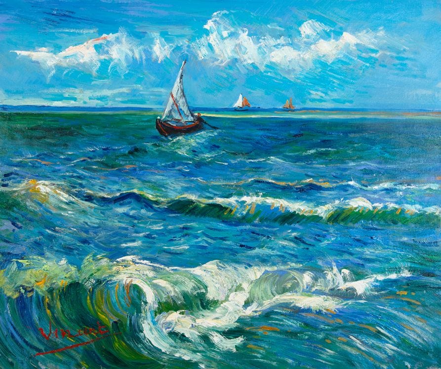 Seascape at Saintes-Maries Van Gogh Reproduction, hand-painted in oil on canvas Seascape at Saintes-Maries Van Gogh Reproduction, hand-painted in oil on canvas