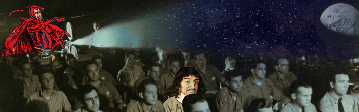 René Descartes out with the guys, enjoying some demonic illusion.