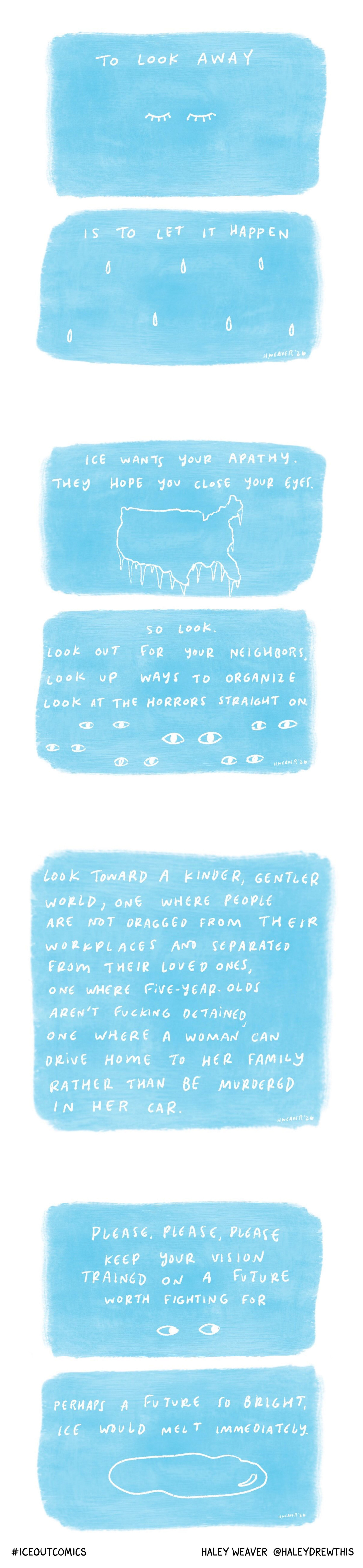 Digital comic by comic artist Hayley Weaver about her experiences with ICE in Seattle. 